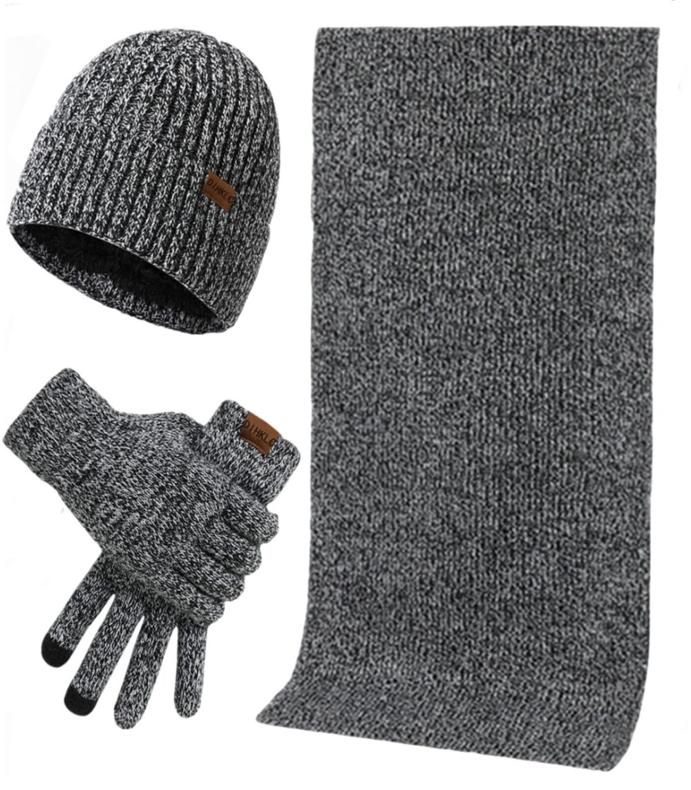 8148 Winter Hat Scarf Glove set 's 3 Pcs Touchscreen Anti Slip Gloves Knit